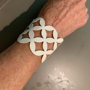 White leather laser cut bracelet